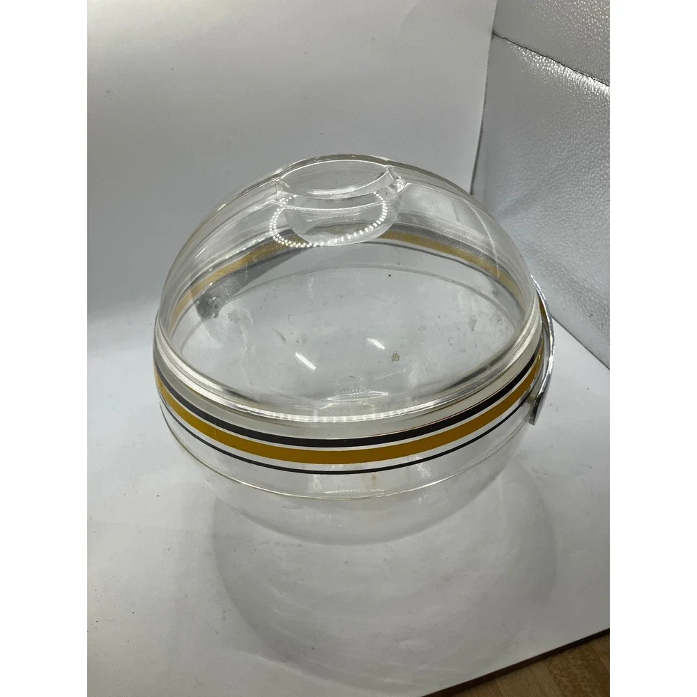 Vintage Clear Acrylic Ice Bucket‎ with Lid Gold and Black Stripe MCM Barware